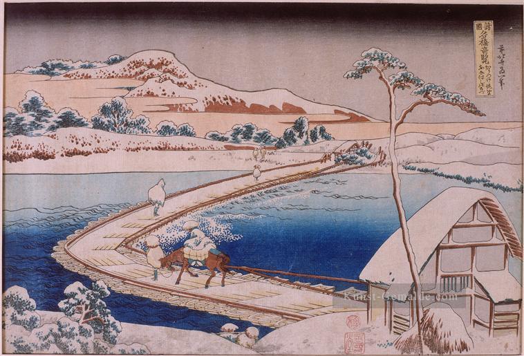 Die Pontonbrücke bei Sano in der Provinz Kozuka Katsushika Hokusai Ukiyoe Ölgemälde